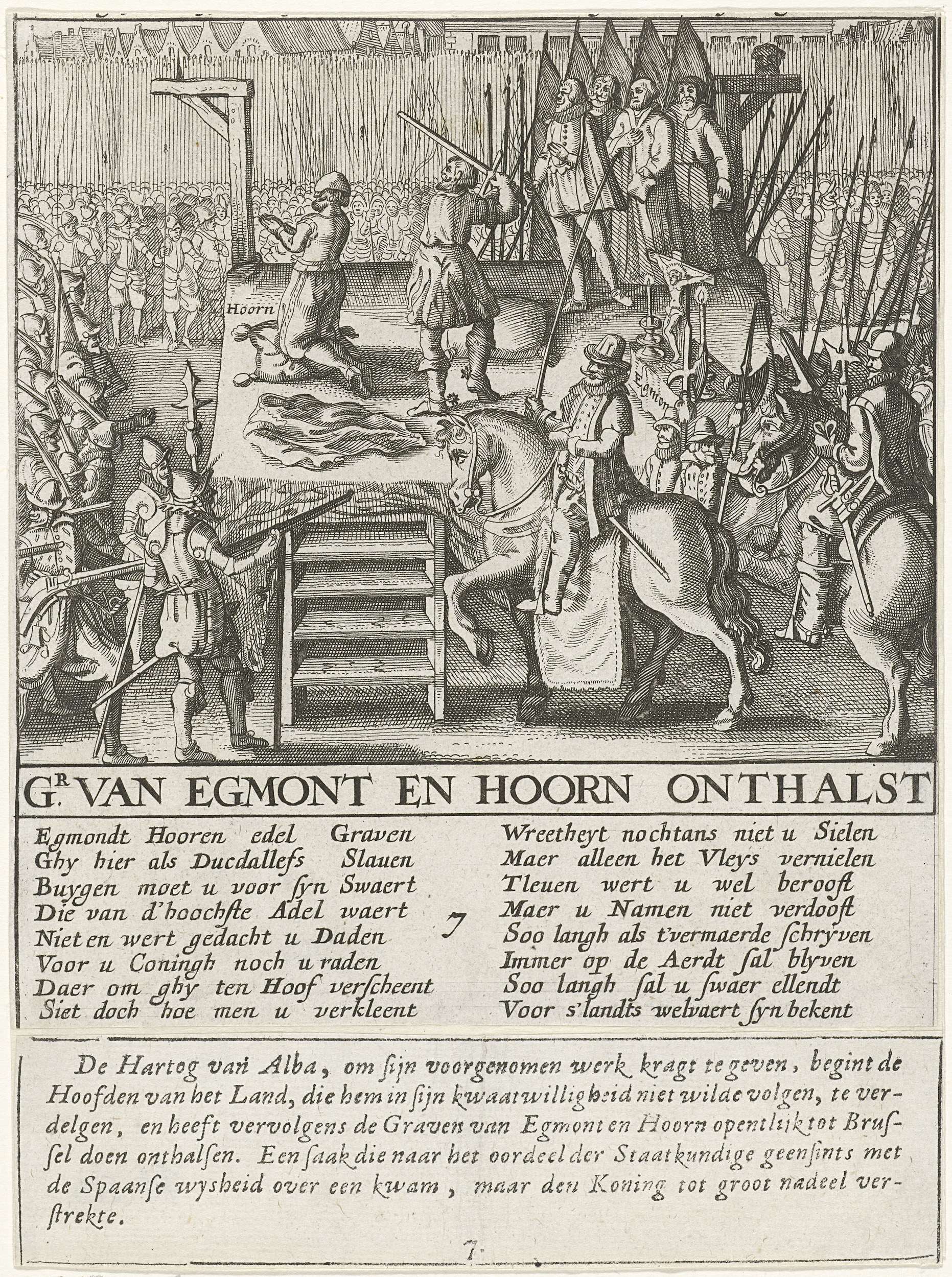 [missing "en.site.object.main-img-alt" translation] 'De onthoofding van Egmont en Horne in 1568; Gr. van Egmont en Hoorn onthalst; De Spaensche Tiranye gheschiet in Nederlant'