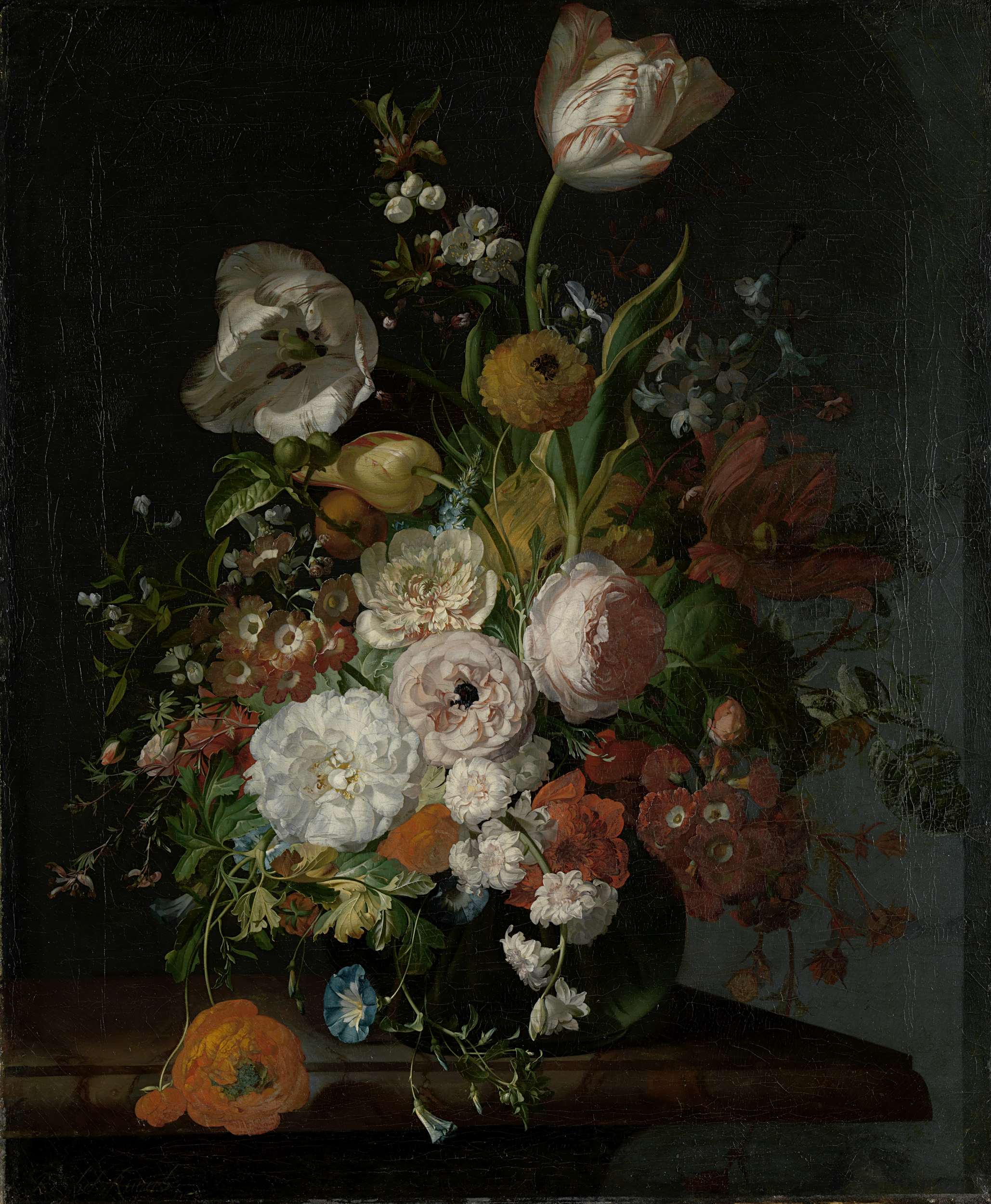 Still Life With Flowers In A Glass Vase Ruysch Rachel