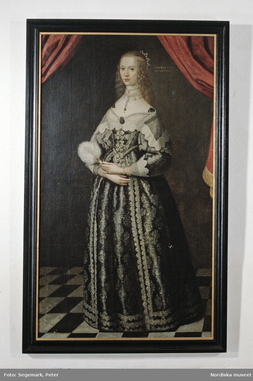 Porträtt föreställande Maria Sofia De La Gardie målat av Jakob Henrik  Elbfas 1643. Nordiska museets föremål inv.nr 610722 | Europeana